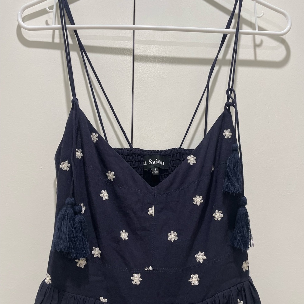 En Saison Navy Blue Star Midi Dress with White Embroidered Hem - Picture 7 of 12
